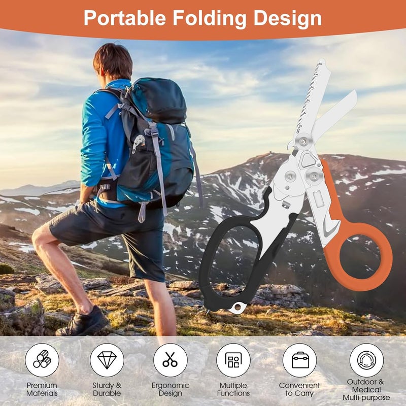 Lemasa6 in 1 6 in 1 trauma shears, Folding Retractable Emergency Shears, Outdoor Camping Tools, Seat Belt Cutter, Oxygen Cylinder Wrench, Complimentary Adjustable Wrench (Black Orange) - Image 3